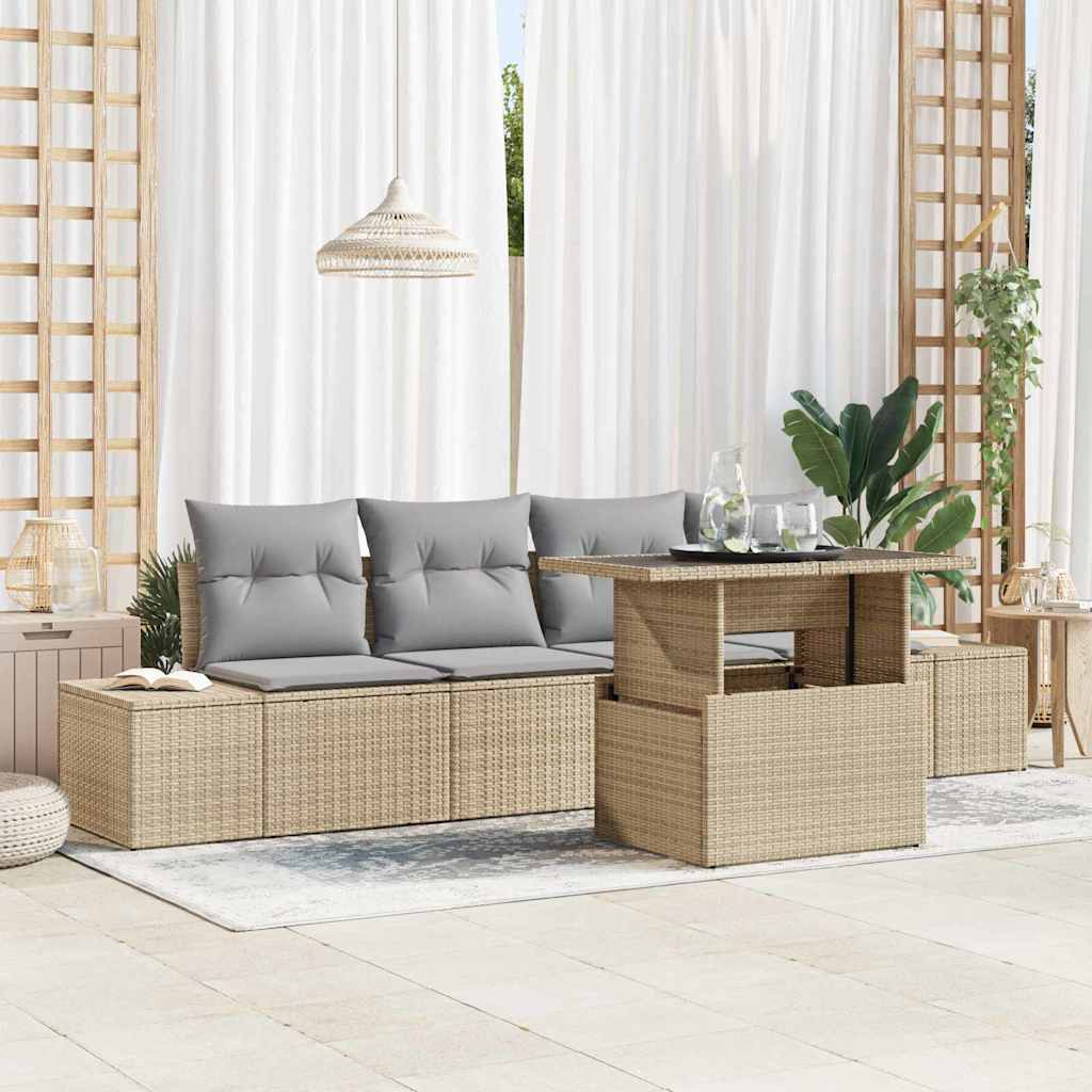 Garten-Sofa-Set mit Kissen mit Kissen 5 pcs Beige und Hellgrau