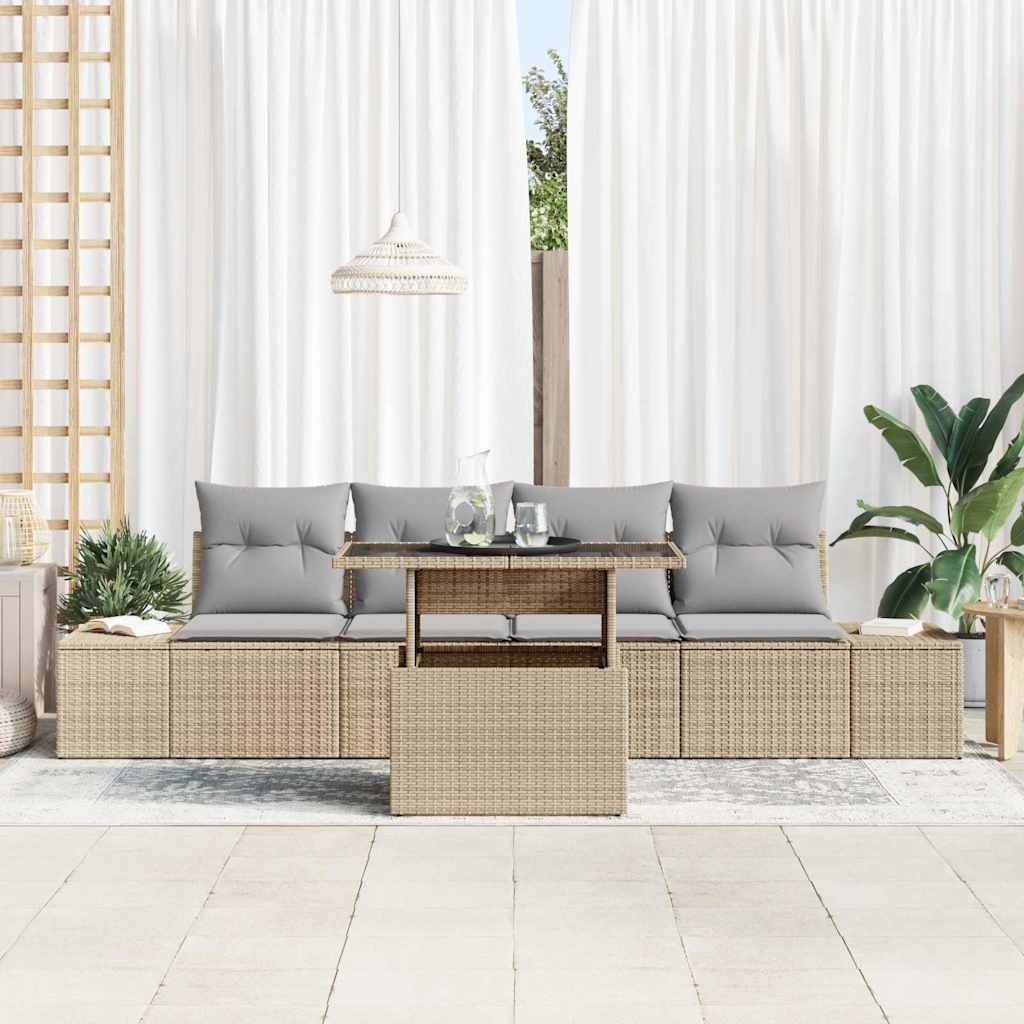 Garten-Sofa-Set mit Kissen mit Kissen 5 pcs Beige und Hellgrau