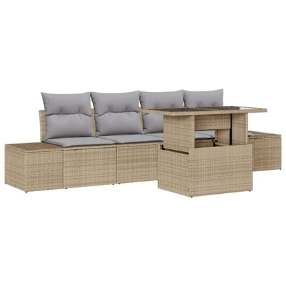 Garten-Sofa-Set mit Kissen mit Kissen 5 pcs Beige und Hellgrau