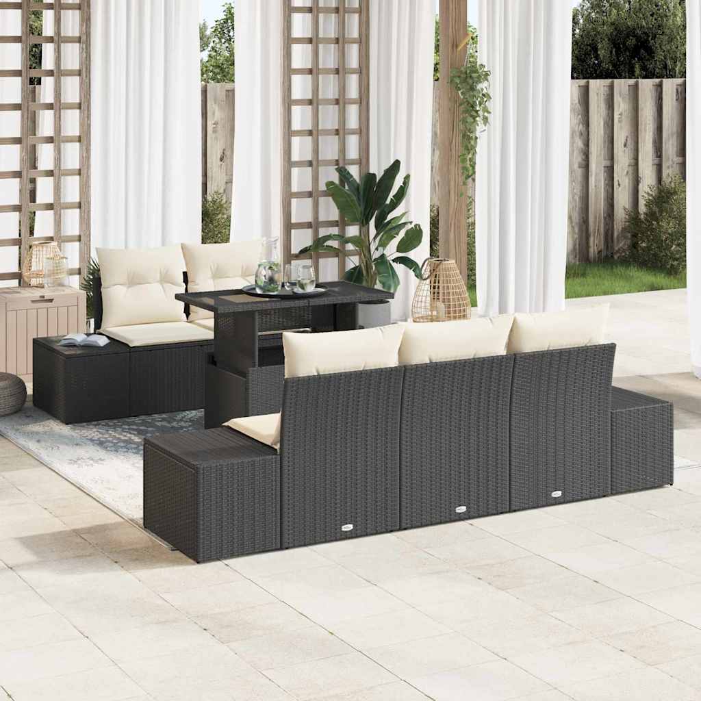 Garten-Sofa-Set mit Kissen mit Speicher 6 pcs Schwarz und Creme