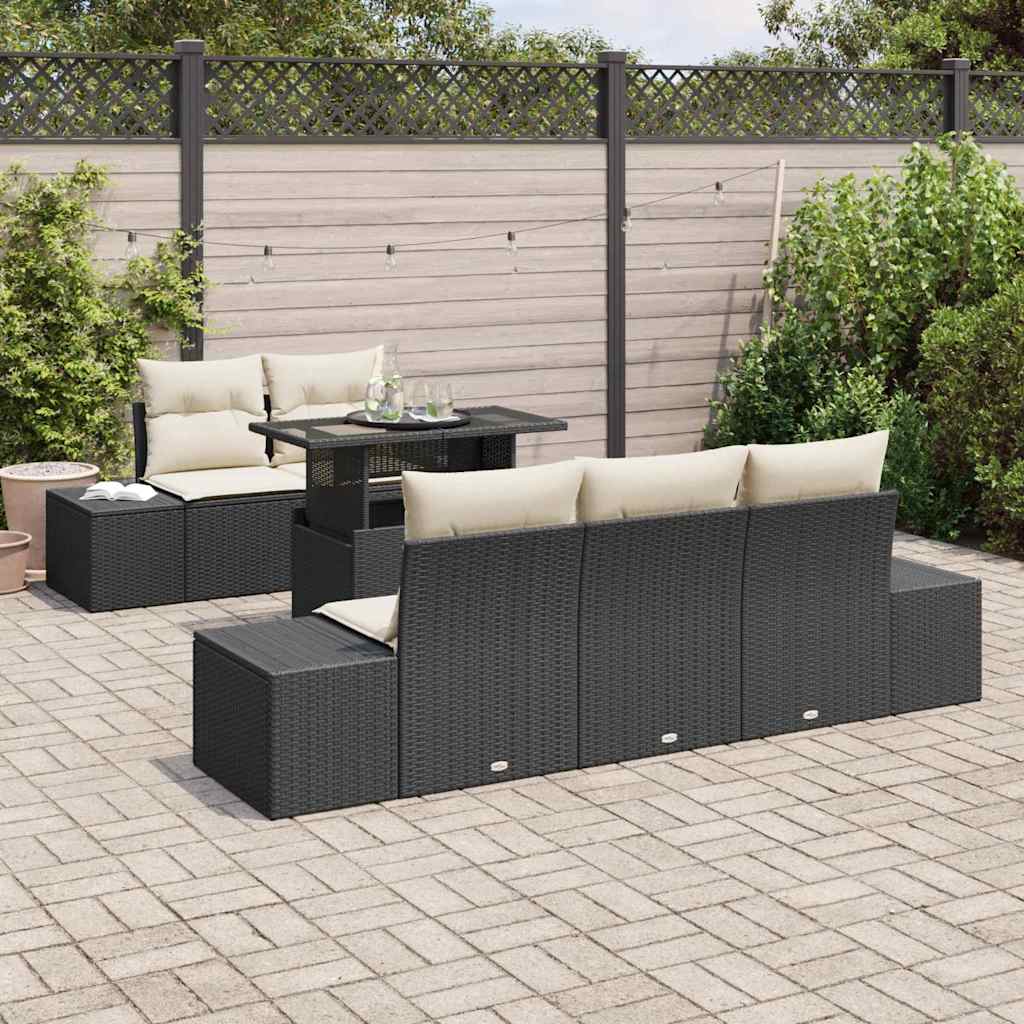 Garten-Sofa-Set mit Kissen mit Speicher 6 pcs Schwarz und Creme