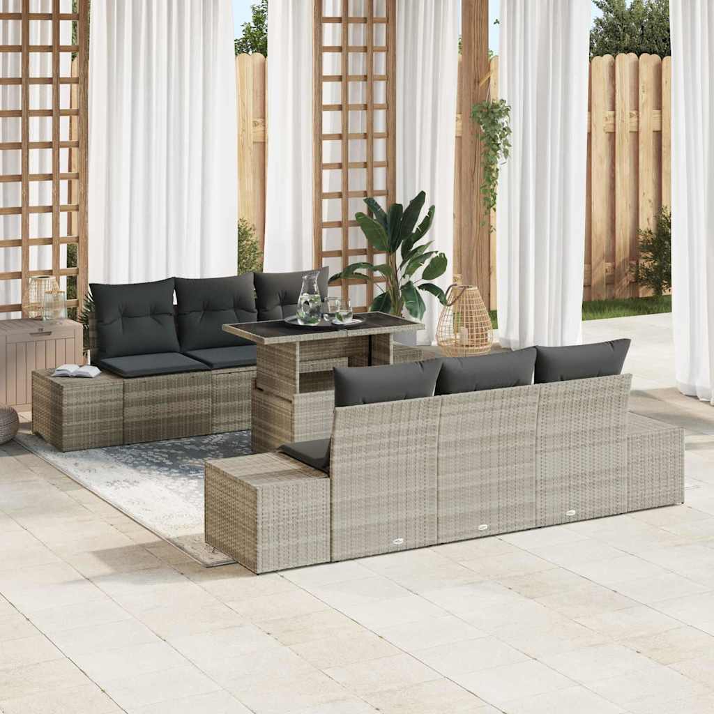 Garten-Sofa-Set mit Kissen 7 pcs Hellgrau und Dunkelgrau