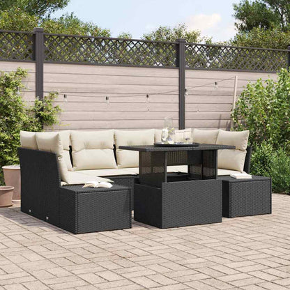 Garten-Sofa-Set mit Kissen 7 pcs Schwarz und Creme