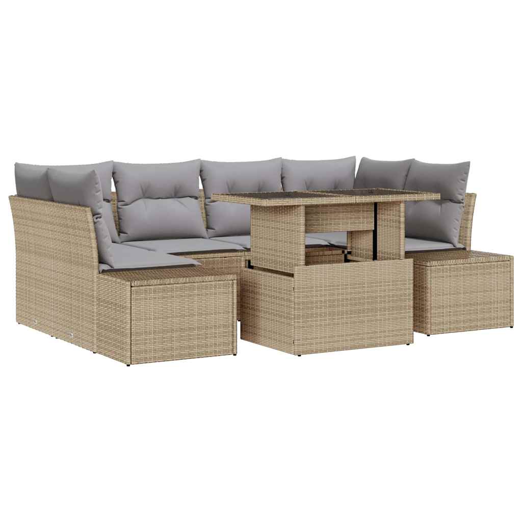 Garten-Sofa-Set mit Kissen 7 pcs Beige und Hellgrau