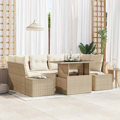Garten-Sofa-Set mit Kissen 7 pcs Beige und Creme