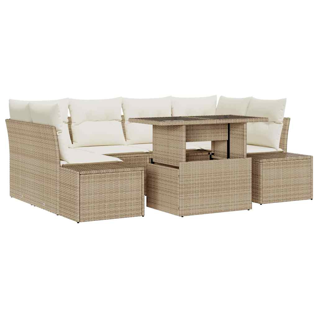 Garten-Sofa-Set mit Kissen 7 pcs Beige und Creme