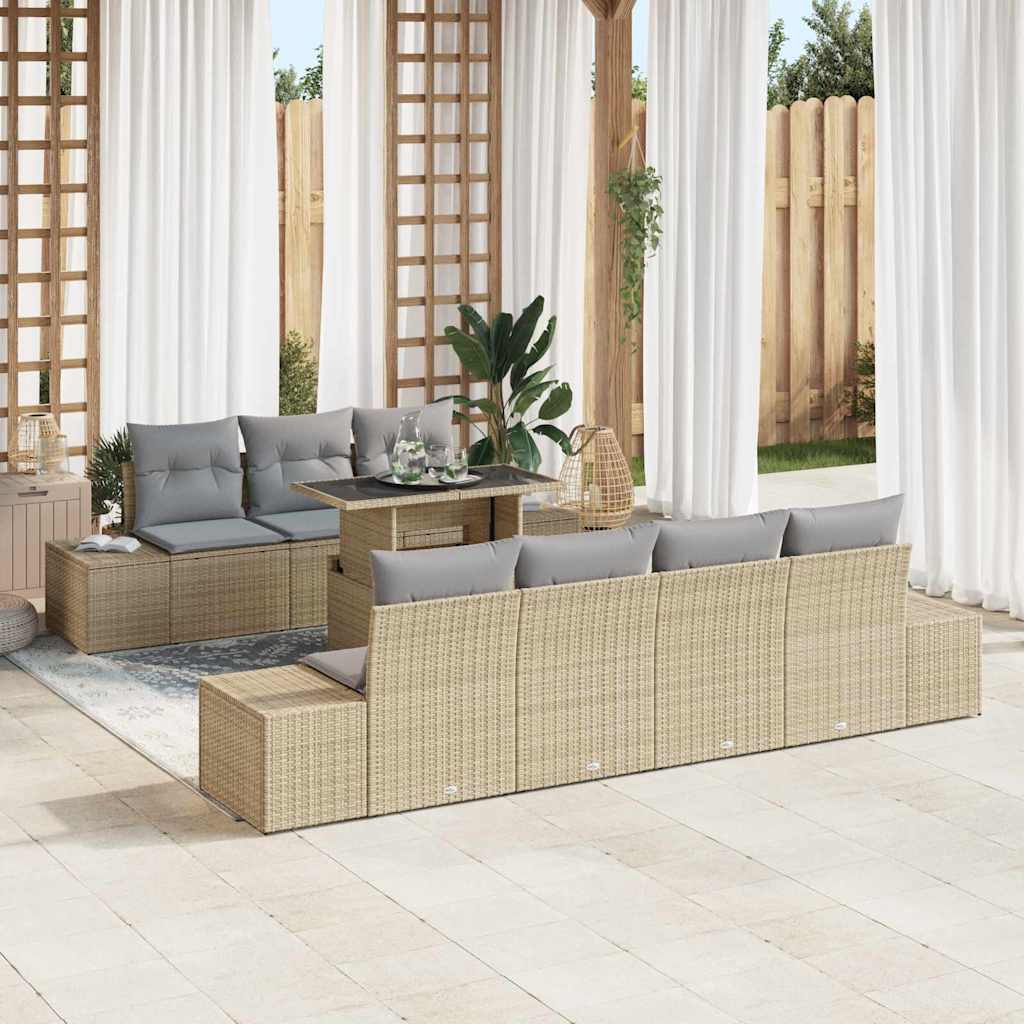 Gartensofa-set mit Kissen 8 pcs Beige und Hellgrau