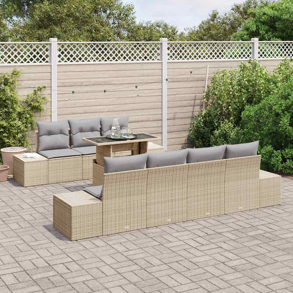 Gartensofa-set mit Kissen 8 pcs Beige und Hellgrau