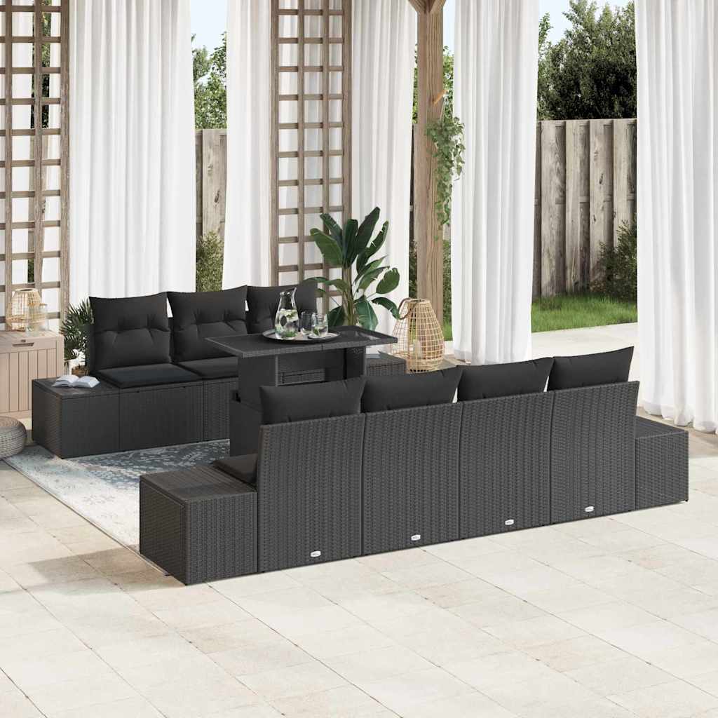 Gartensofa-set mit Kissen 8 pcs Schwarz