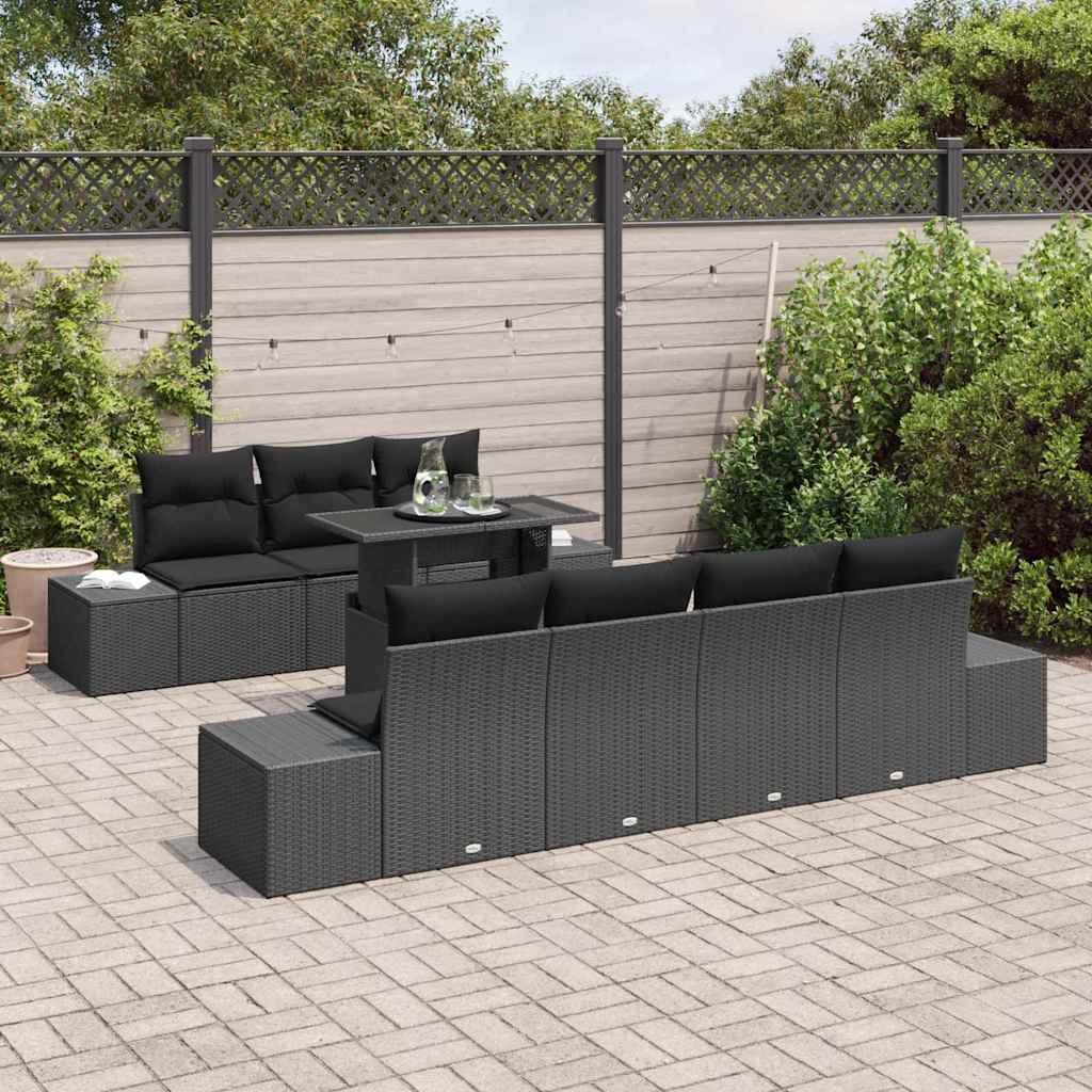 Gartensofa-set mit Kissen 8 pcs Schwarz