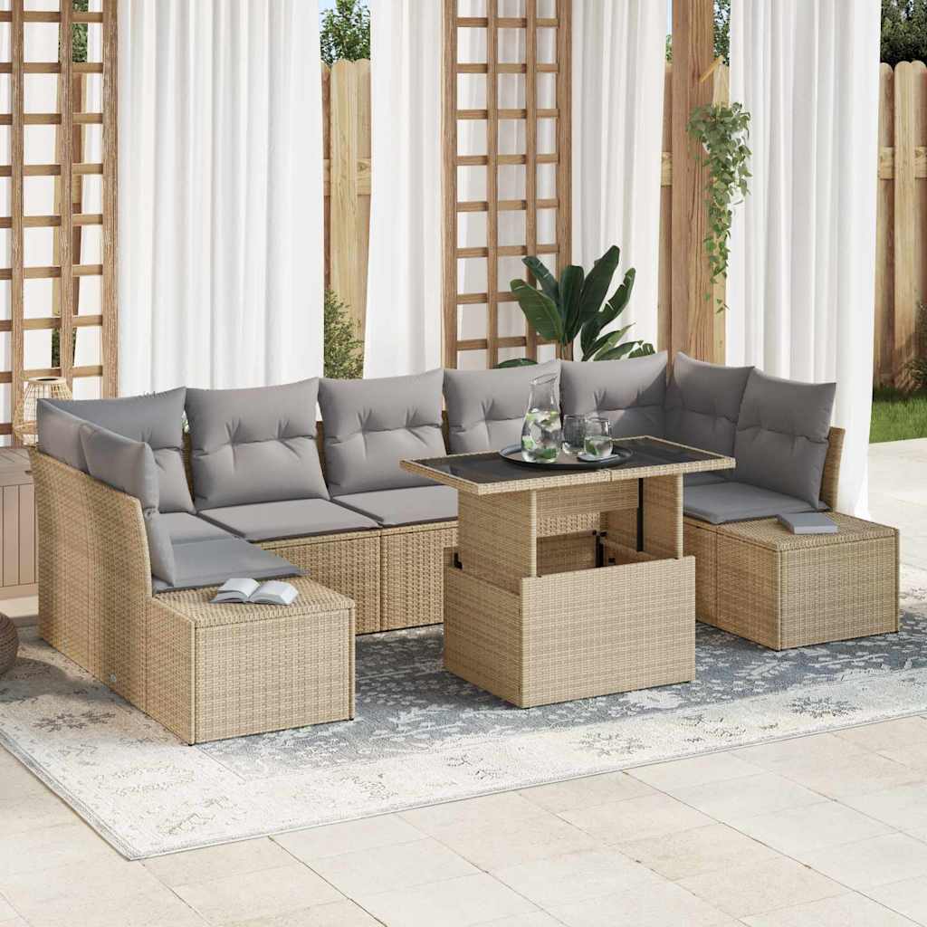 Garten-Sofa-Set mit Kissen 8 pcs Beige und Hellgrau