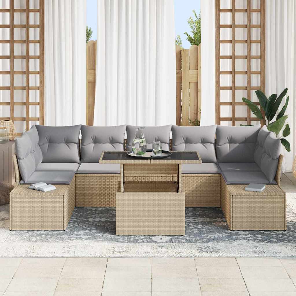 Garten-Sofa-Set mit Kissen 8 pcs Beige und Hellgrau