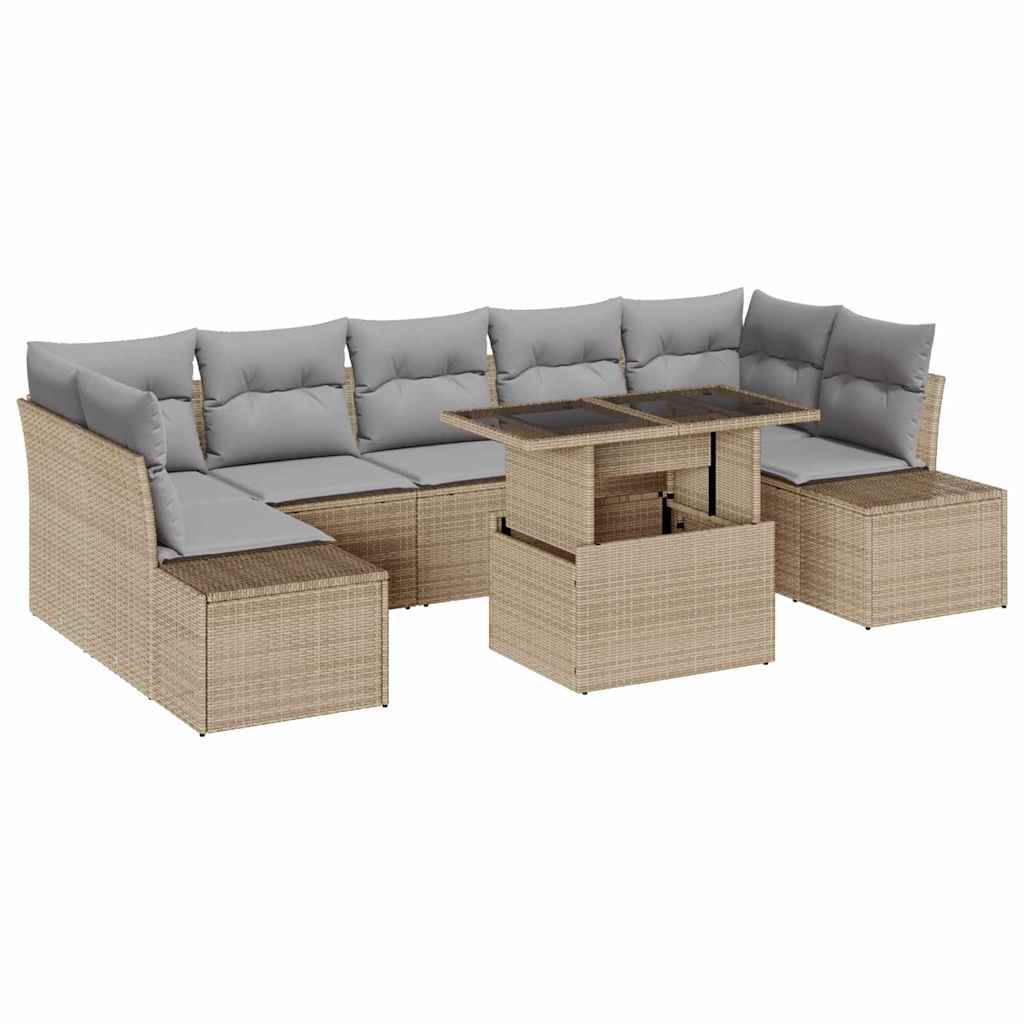Garten-Sofa-Set mit Kissen 8 pcs Beige und Hellgrau