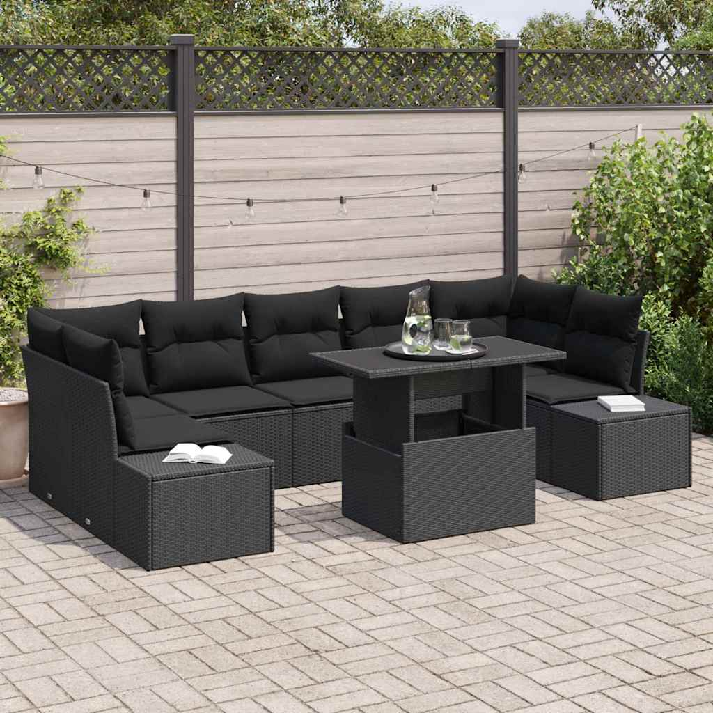 Garten-Sofa-Set mit Kissen 8 pcs Schwarz