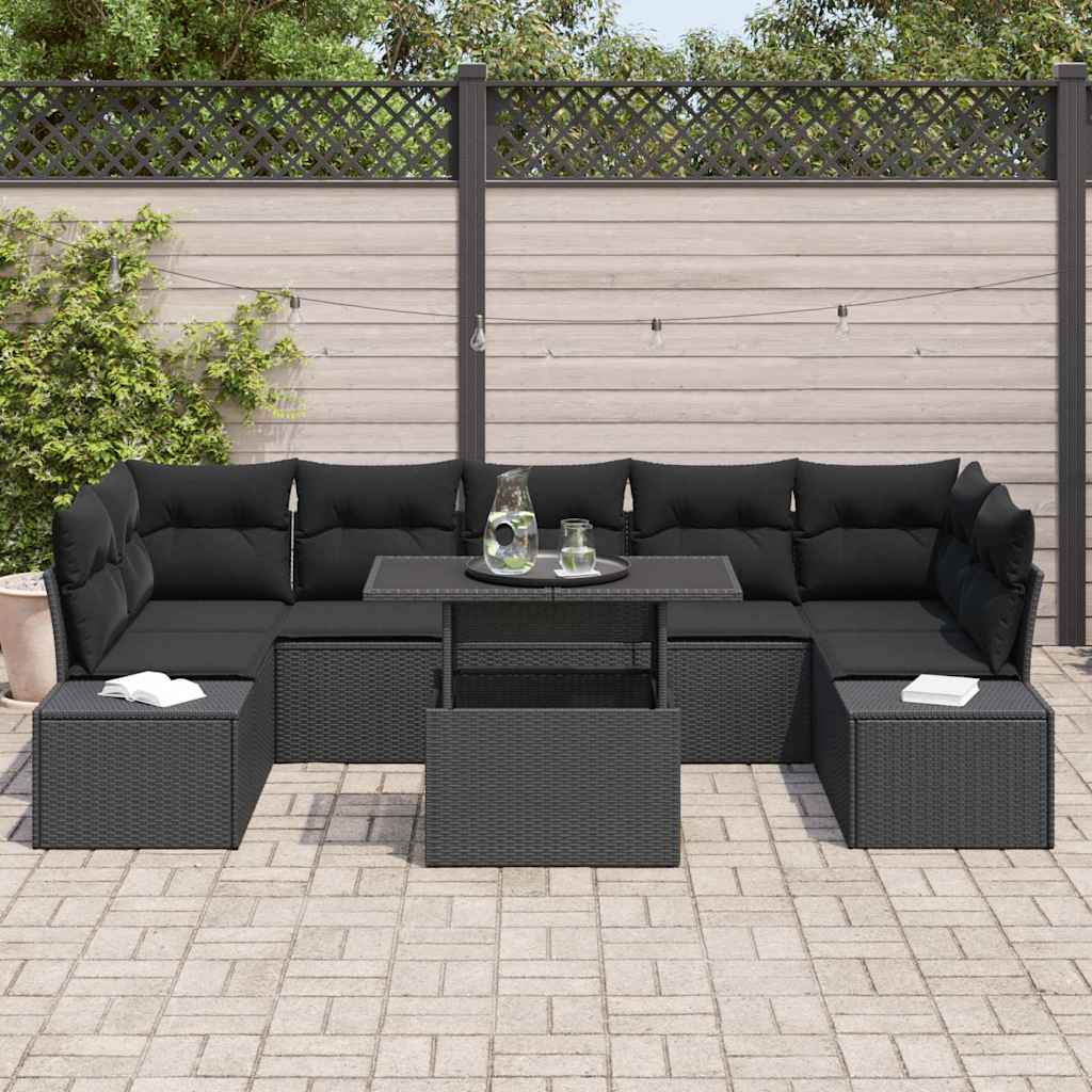 Garten-Sofa-Set mit Kissen 8 pcs Schwarz