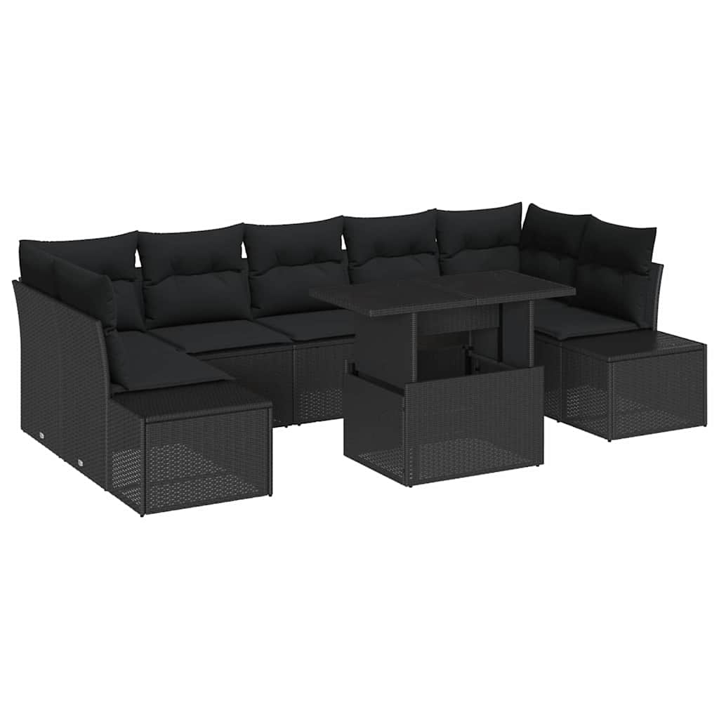 Garten-Sofa-Set mit Kissen 8 pcs Schwarz