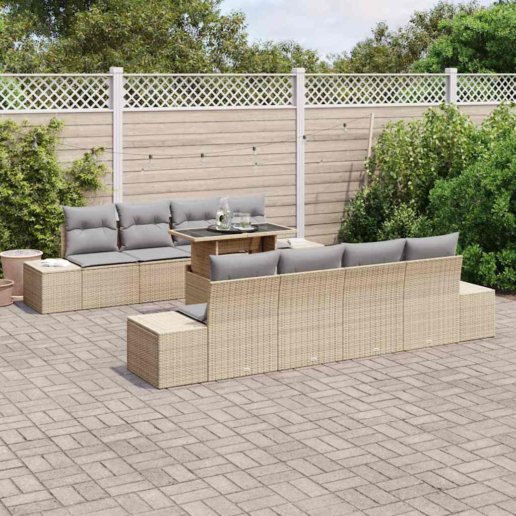 Gartensofa-set mit Kissen mit Speicher 9 pcs Beige und Hellgrau