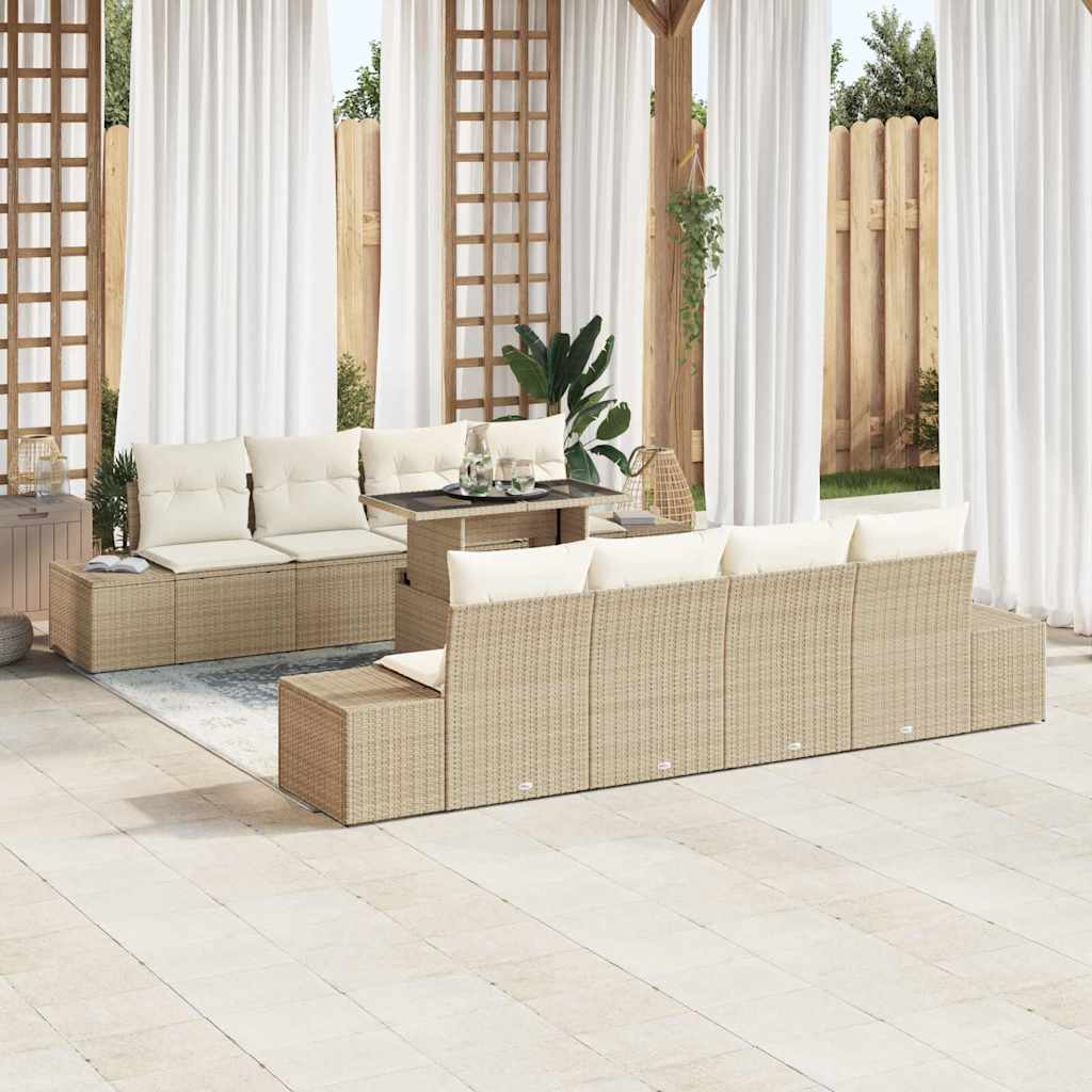 Gartensofa-set mit Kissen mit Speicher 9 pcs Beige und Creme
