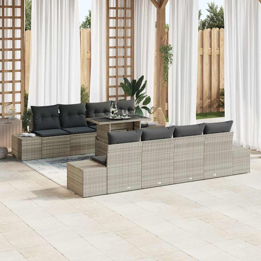 Gartensofa-set mit Kissen 9 pcs Hellgrau und Dunkelgrau