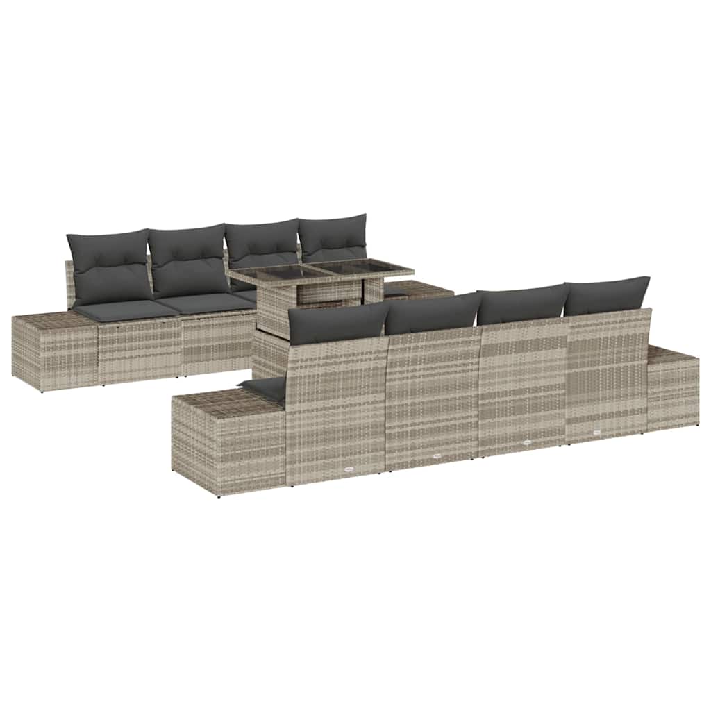 Gartensofa-set mit Kissen 9 pcs Hellgrau und Dunkelgrau
