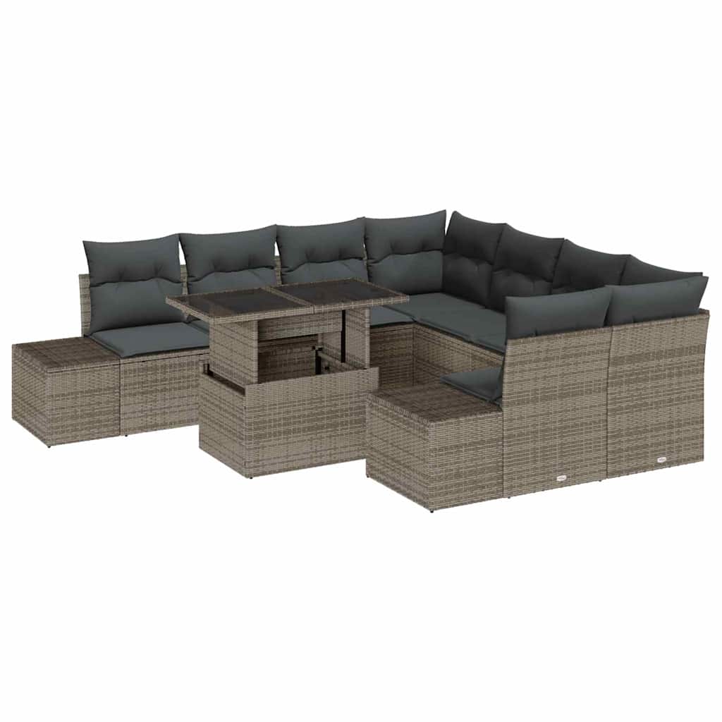 Garten-Sofa-Set mit Kissen mit Speicher mit Kissen 9 pcs Grau