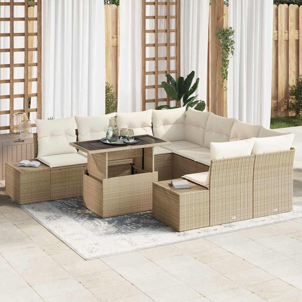 Garten-Sofa-Set mit Kissen mit Speicher 9 pcs Beige und Creme