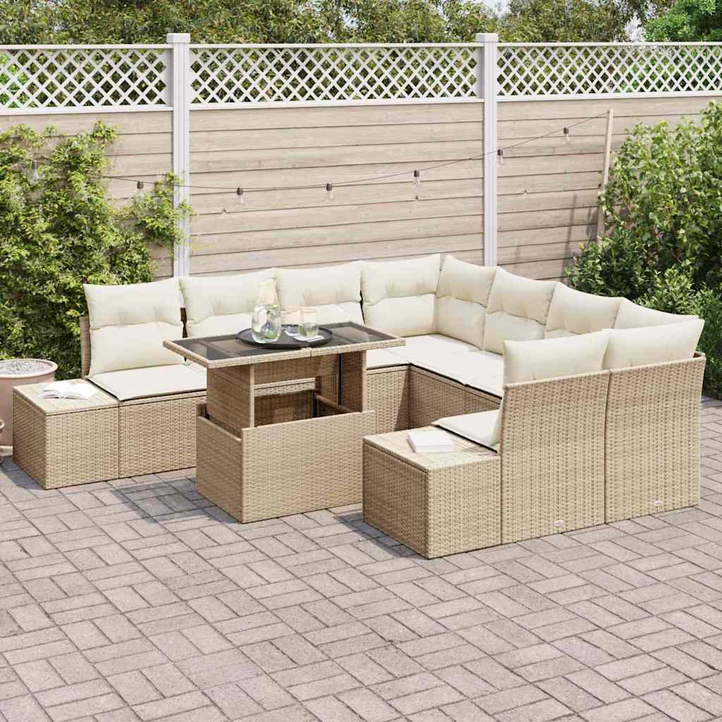 Garten-Sofa-Set mit Kissen mit Speicher 9 pcs Beige und Creme
