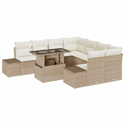 Garten-Sofa-Set mit Kissen mit Speicher 9 pcs Beige und Creme