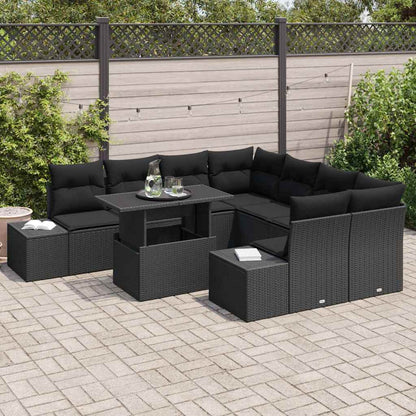 Garten-Sofa-Set mit Kissen mit Speicher 9 pcs Schwarz