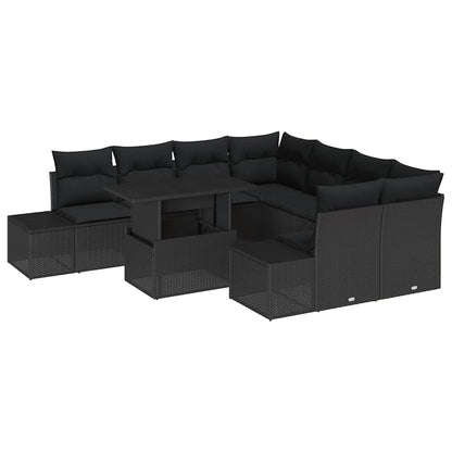 Garten-Sofa-Set mit Kissen mit Speicher 9 pcs Schwarz