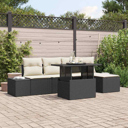 Garten-Sofa-Set mit Speicher 6 pcs Schwarz Poly Rattan