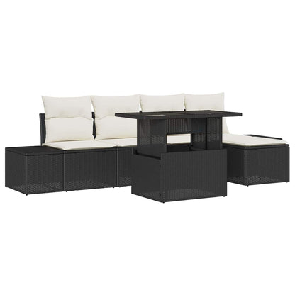 Garten-Sofa-Set mit Speicher 6 pcs Schwarz Poly Rattan