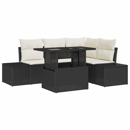 Gartensofa-set mit Kissen 5 pcs Schwarz Poly-Rattan