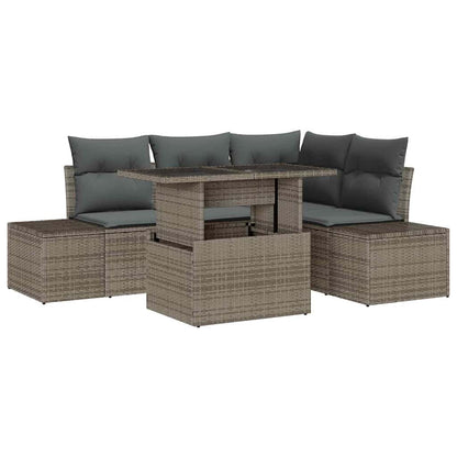 Gartensofa-set mit Kissen mit Speicher 5 pcs Grau Poly-Rattan