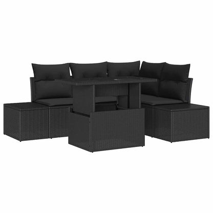 Gartensofa-set mit Kissen 5 pcs Schwarz Poly-Rattan