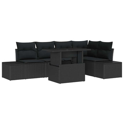 Garten-Sofa-Set mit Speicher 6 pcs Schwarz Poly Rattan