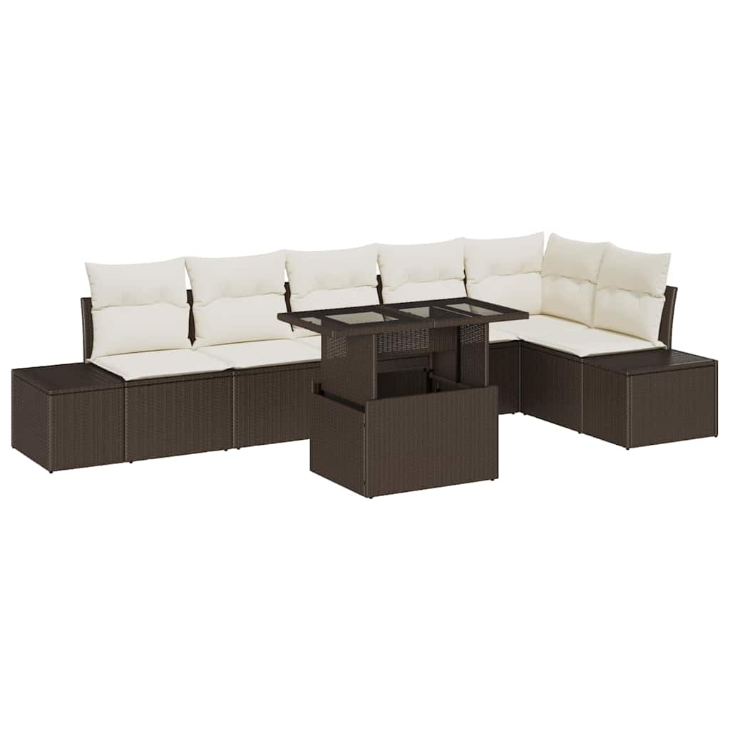 Garten-Sofa-Set mit Speicher 7 pcs Braun Poly Rattan