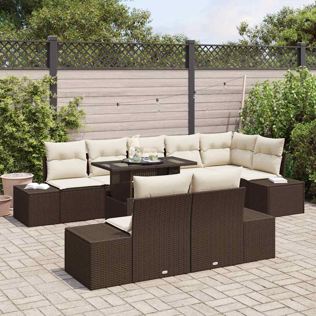 Garten-Sofa-Set mit Speicher 9 pcs Braun Poly Rattan