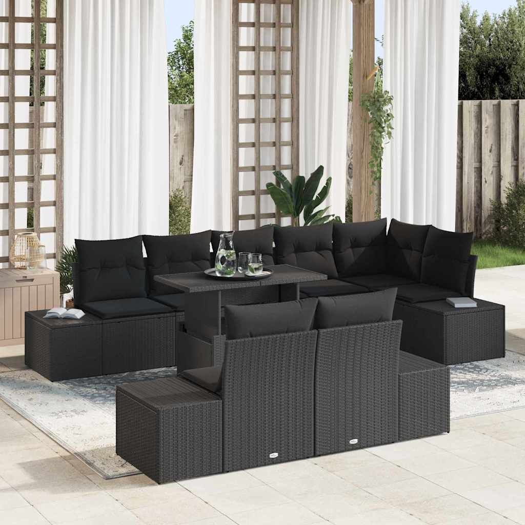 Garten-Sofa-Set mit Speicher 9 pcs Schwarz Poly Rattan