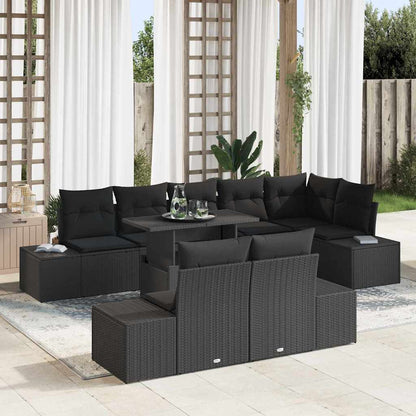 Garten-Sofa-Set mit Speicher 9 pcs Schwarz Poly Rattan