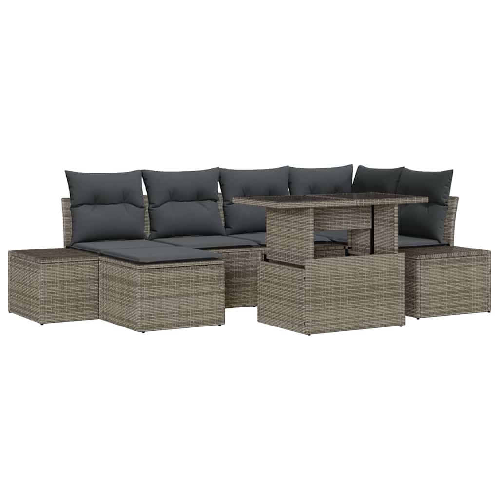 Garten-Sofa-Set mit Speicher 7 pcs Grau Poly Rattan