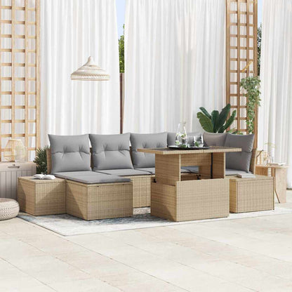 Garten-Sofa-Set mit Speicher 7 pcs Beige Poly Rattan