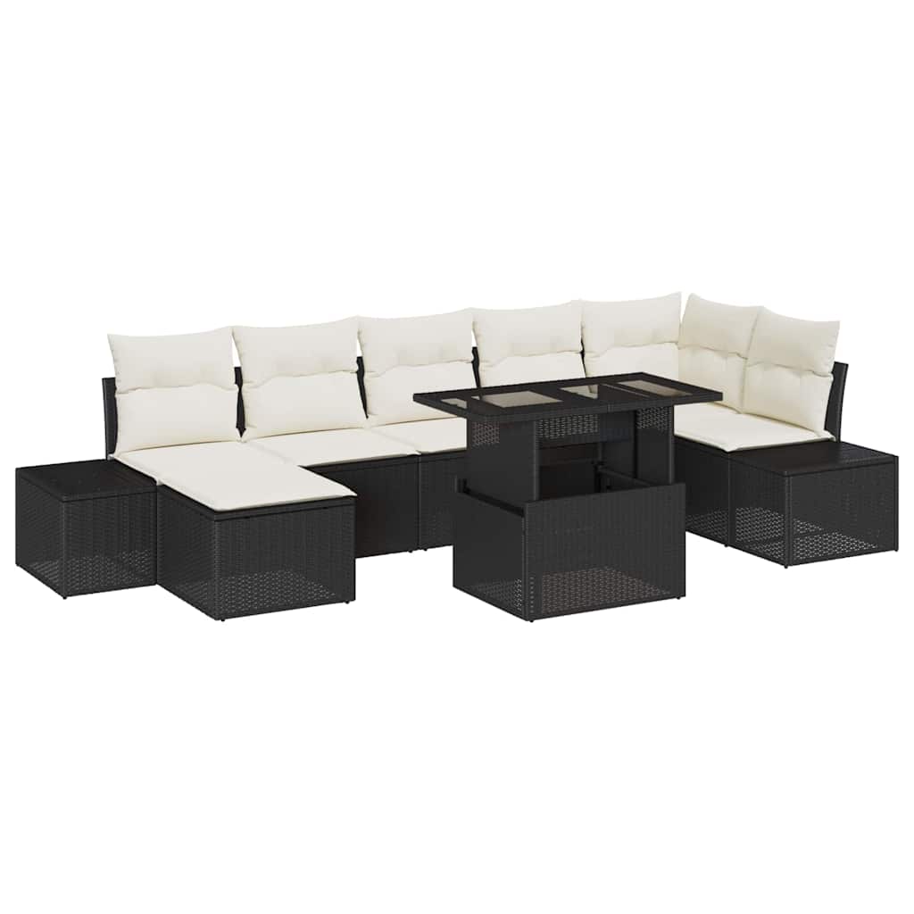 Garten-Sofa-Set mit Speicher 8 pcs Schwarz Poly Rattan