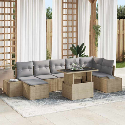 Garten-Sofa-Set mit Speicher 8 pcs Beige Poly Rattan