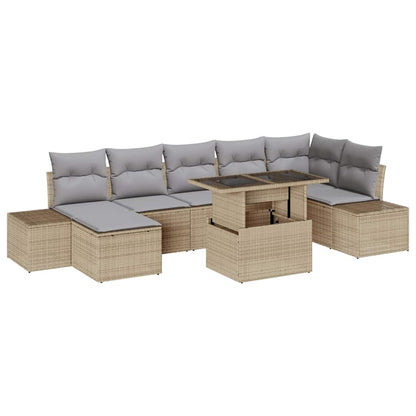 Garten-Sofa-Set mit Speicher 8 pcs Beige Poly Rattan