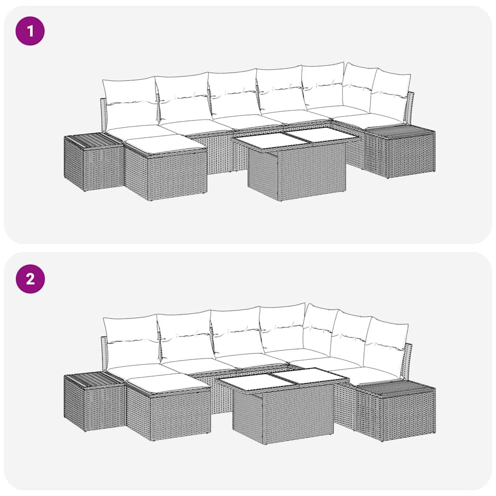 Garten-Sofa-Set mit Speicher 8 pcs Beige Poly Rattan