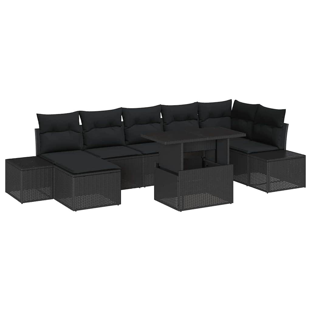 Garten-Sofa-Set mit Speicher 8 pcs Schwarz Poly Rattan