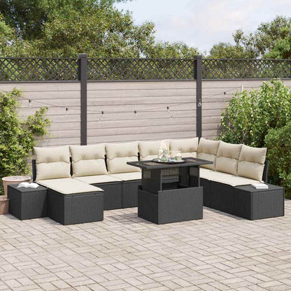 Garten-Sofa-Set mit Speicher 9 pcs Schwarz Poly Rattan