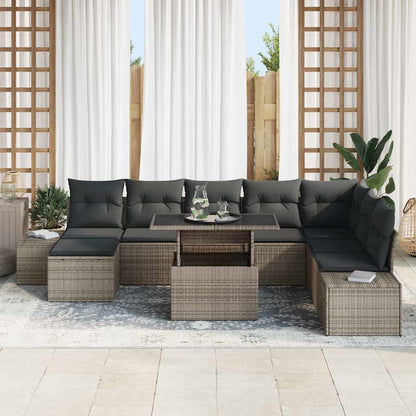 Garten-Sofa-Set mit Speicher 9 pcs Grau Poly Rattan