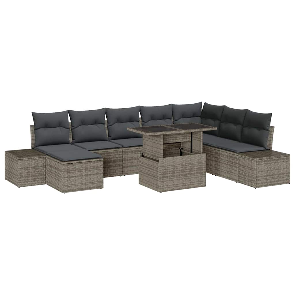 Garten-Sofa-Set mit Speicher 9 pcs Grau Poly Rattan